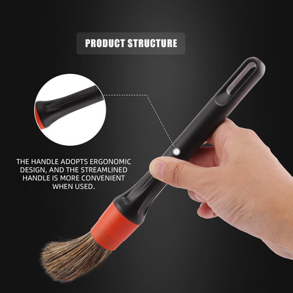 SPTA Car Detailing Brush Set, 5 Pack Soft Boar Hair Auto Detail Brush Kit with Elbow for Automotive Elegant Surface Interior Exterior Dashboard Emblems Panels Engine Bay Wheels Air Vent Seat Leather