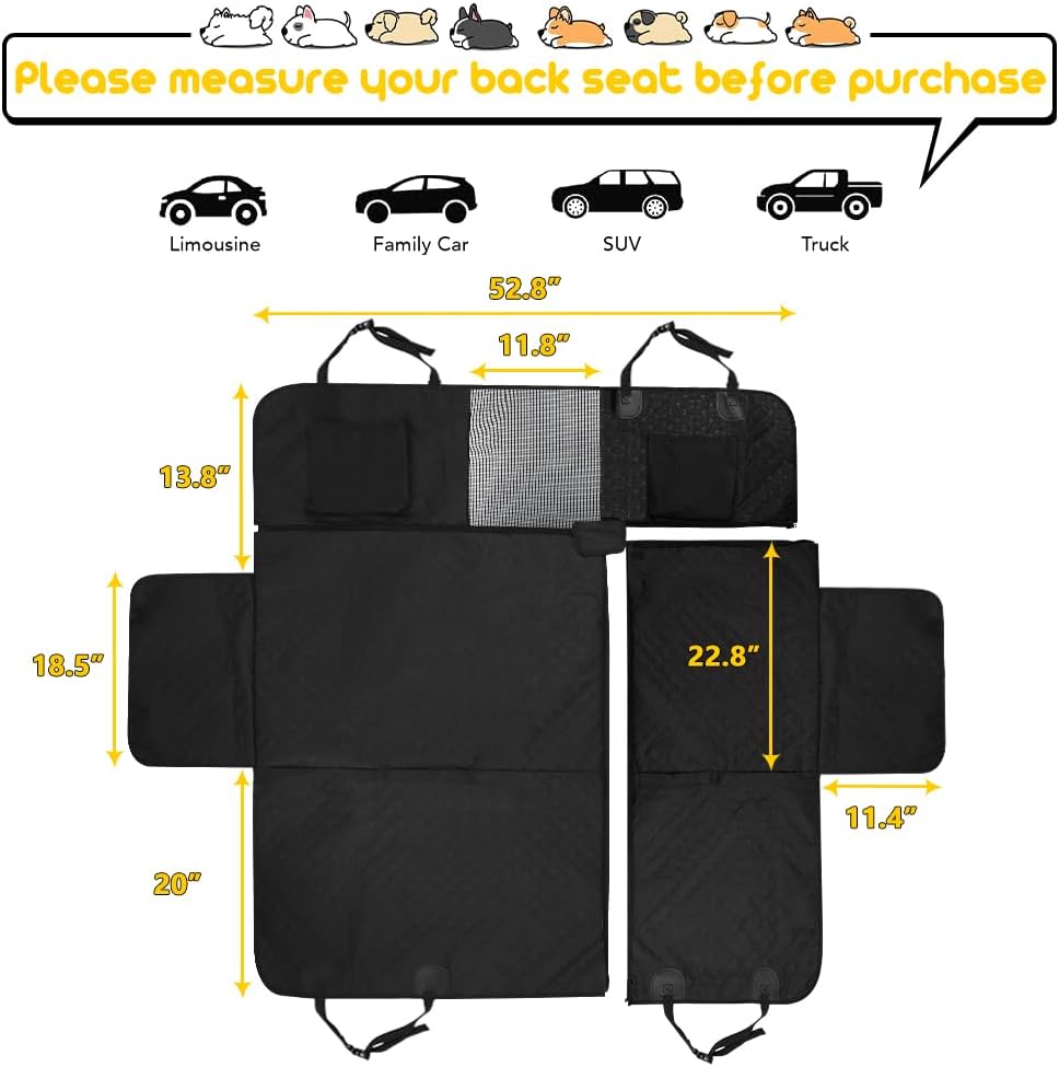 Vailge Dog Car Seat Cover for Back Seat, 100% Waterproof Back Seat Pet Cover for Dogs with Mesh Window, Scratch Prevent Antinslip Dog Hammock for Car