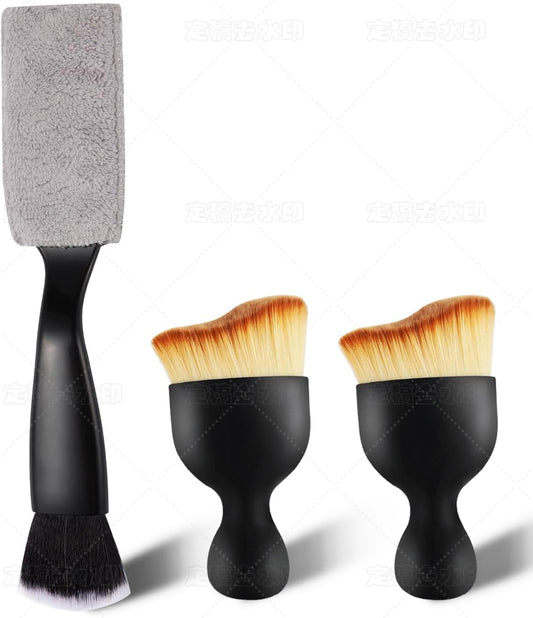 3PCS Car Interior Detailing Kit - 2 Curved Soft Bristle Brushes & 1 Dual-Head Duster | Scratch-Free Dusting for Dashboard, Vents - Fits All Vehicles (Sedans, SUVs, Trucks, ATVs)