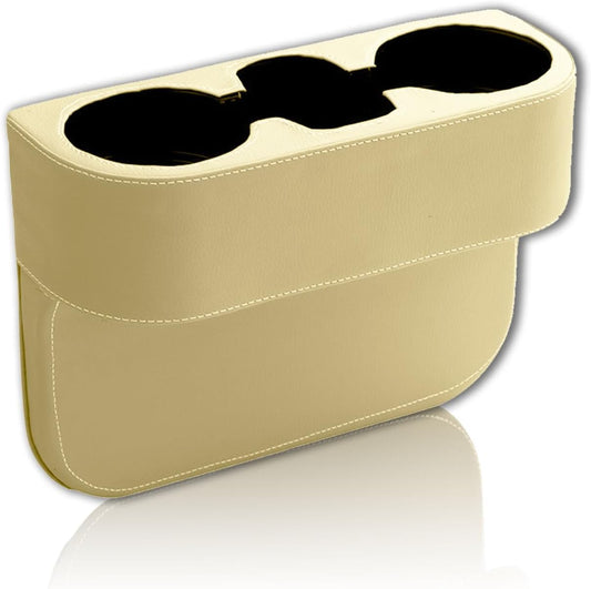 Car Cup Holder, PU Leather Auto Front Seat Organizer, Multifunctional Cup Drink Holders, Gap Filler Storage Box Coin Bucket Console Side Pocket Cell Mobile Phone Holder (Black)