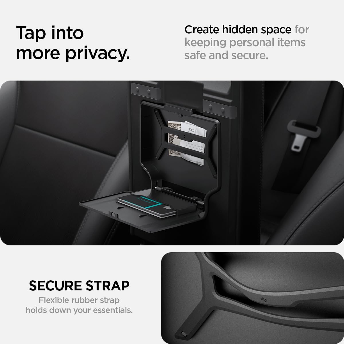 Spigen Center Console Organizer for Tesla Model Y Juniper (Only Premium & Performance 2026) and Model 3 Highland (Standard, Premium & Performance 2024/25/26) with Smooth Slide Technology - [Sliding]