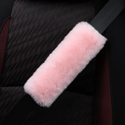 AOGELAN 2 Pack Black Fluffy Fuzzy Genuine Sheepskin Car Seat Belt Cover Pad, Seatbelt Cushion for Soft Auto Lambswool Shoulder Strap Cushion Adults (2, Black)