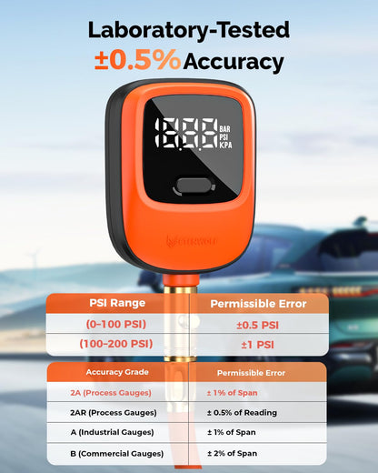 ETENWOLF T600 Digital Tire Pressure Gauge 0-250 PSI, ANSI B40.7 2A Grade High Precision(Plus-Minus 0.5%),Tire Gauge for Tire Pressure with Rubber Hose, Replaceable AA Batteries