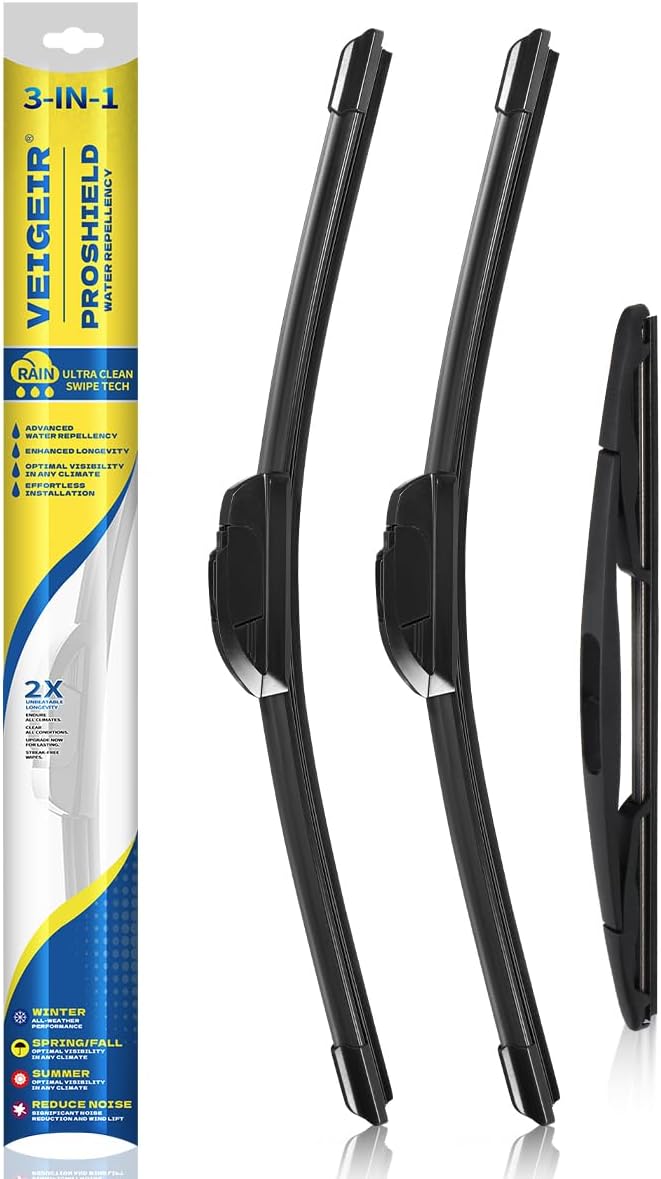 3 Pack Windshield Wiper Blades Compatible with Mazda CX-5 2017-2025 and CX-9 2016-2023, Front and Rear, 24" 18" 14" - Colors A