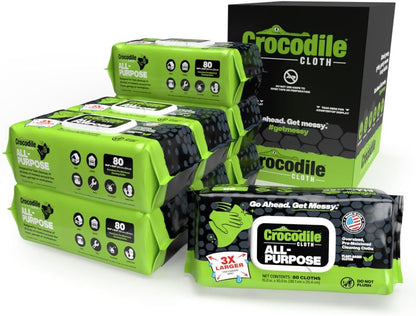 Crocodile Cloth All-Purpose Cleaning Wipes – 80 Count, 15"x10" Extra Large Plant-Based Disposable Cloths – Moist, Absorbent, Safe on Skin, Multi-Surface Use