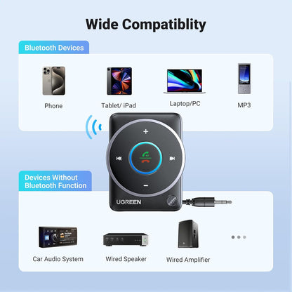 UGREEN Bluetooth 5.4 Aux Car Adapter, [Enhanced Connection & Noise Cancellation], Bluetooth Aux Receiver with Nylon Braided Cable, Plug & Play for Car Music/Hands-Free Calls/Stereo Audio