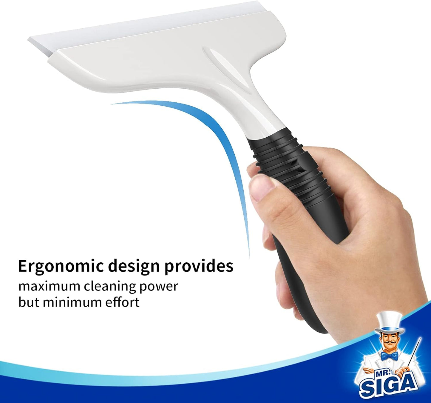 MR.SIGA Multi-Purpose Silicon Squeegee for Window, Glass, Shower Door, Car Windshield, Heavy Duty Window Scrubber, Includes Suction Hook, 10 inch, White & Gray, 1 Pack