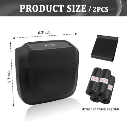 IHOTDER 2PCS Car Trash Can with Lid + 60PCS Garbage Bags,Mini Trash Can Interior Accessories for Door/Seat/Center Console/Home/Office,Multifunctional Car Organizers and Storage (Black)