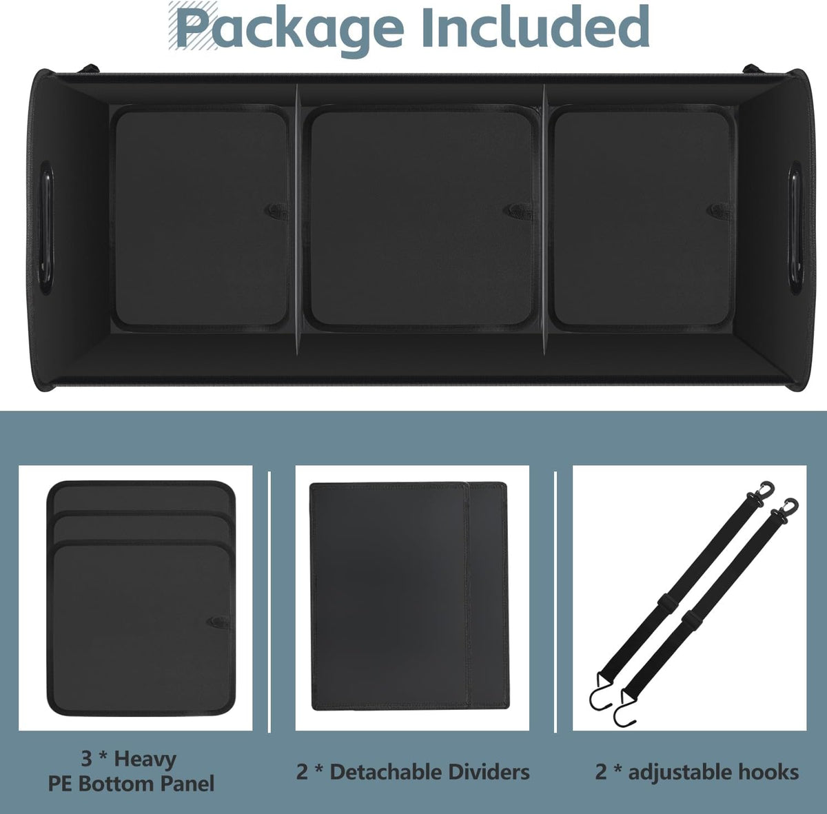 Car Trunk Organizer,Heavy Duty Collapsible 95 L Capacity Car Trunk Storage Organizer,Multi-Compartment Pockets, Adjustable Straps - Ideal for Travel, Camping, Shopping,Perfect for SUV, Truck, Sedan