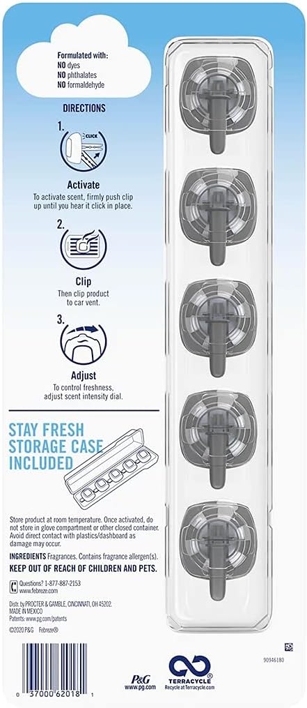 Febreze Car Air Freshener Vent Clip Platinum Ice Scent, .07 oz. Car Vent Clip, Pack of 4