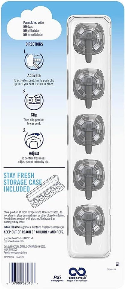 Febreze Car Air Freshener Vent Clip Platinum Ice Scent, .07 oz. Car Vent Clip, Pack of 4