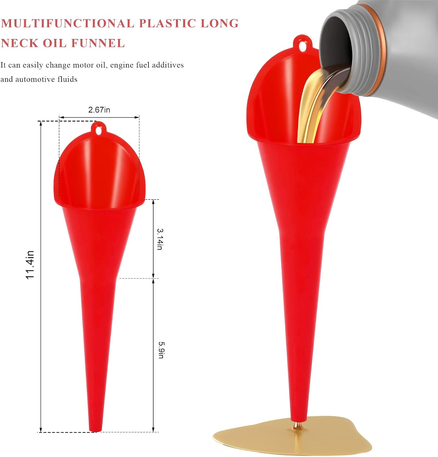 Oil Funnel, Multi-Purpose Plastic Long Neck Oil Funnel, Automotive Use Funnels for Filling Oils Lubricants Water Diesel, Kitchen Funnels for Filling Bottles Jars (Black)
