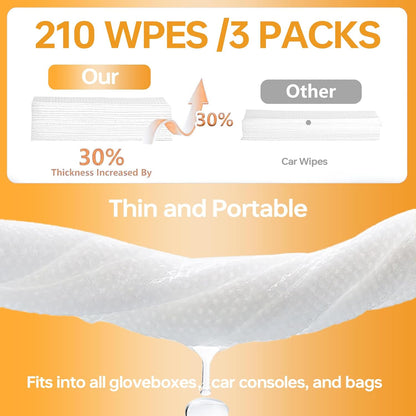 Car Wipes Extra Large 8" x 8" Wipes for Car Interior, Glass, Leather & Multi-Surface Cleaning for Cars, Trucks, SUVs, Motorcycles 70 Count Each (Pack of 3)