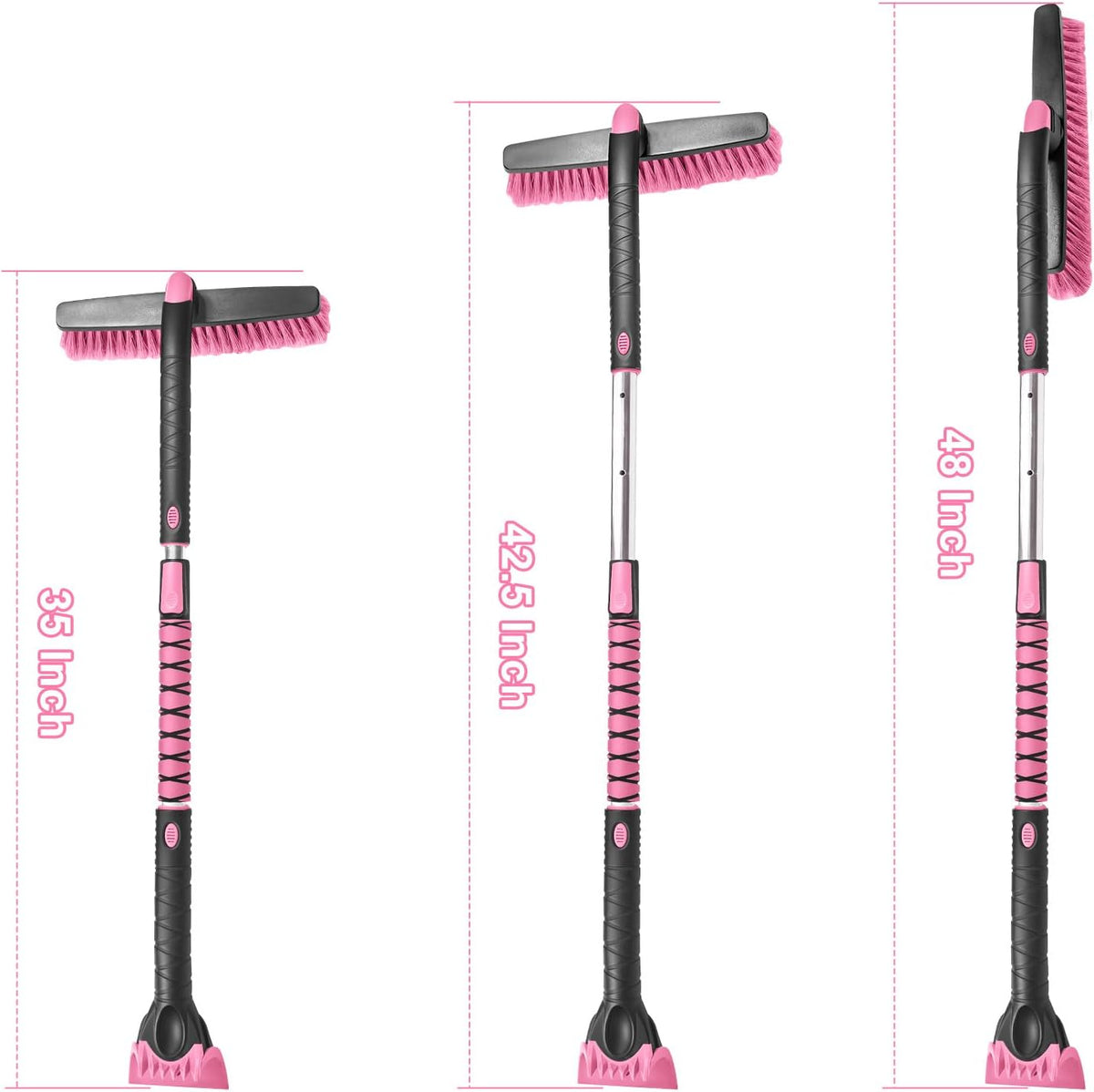 HEEYA 48 Inch Long Snow Brush for SUV, Extendable Ice Scraper and Brush with Foam Grip, 360° Pivoting Snow Car Brush for Truck Auto RV Vehicle Windshield Window - Pink