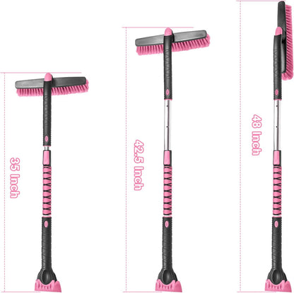 HEEYA 48 Inch Long Snow Brush for SUV, Extendable Ice Scraper and Brush with Foam Grip, 360° Pivoting Snow Car Brush for Truck Auto RV Vehicle Windshield Window - Pink