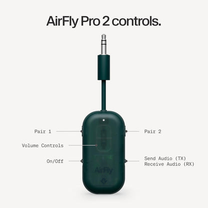 AirFly Pro 2 Deluxe – Bluetooth Adapter for Airplane, Pair 2 AirPods or Wireless Headphones – 3.5mm AUX Bluetooth Transmitter/Receiver for Cars, Boats, Treadmills, TVs – Airplane Travel Essentials