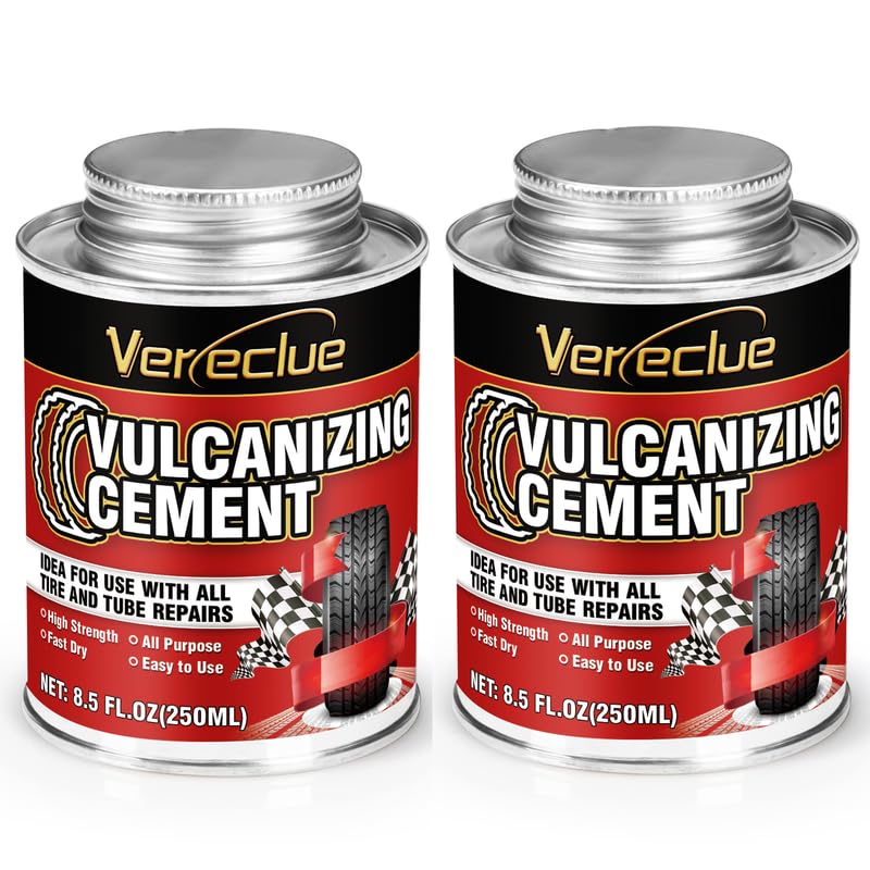 Chemical Vulcanizing Cement, Clear Tire Repair Glue, All Purpose Rubber Cement, Heavy Duty Tire Patch Kit with Brush Top Can for Car, Motorcycle, Bike, 8.5Oz