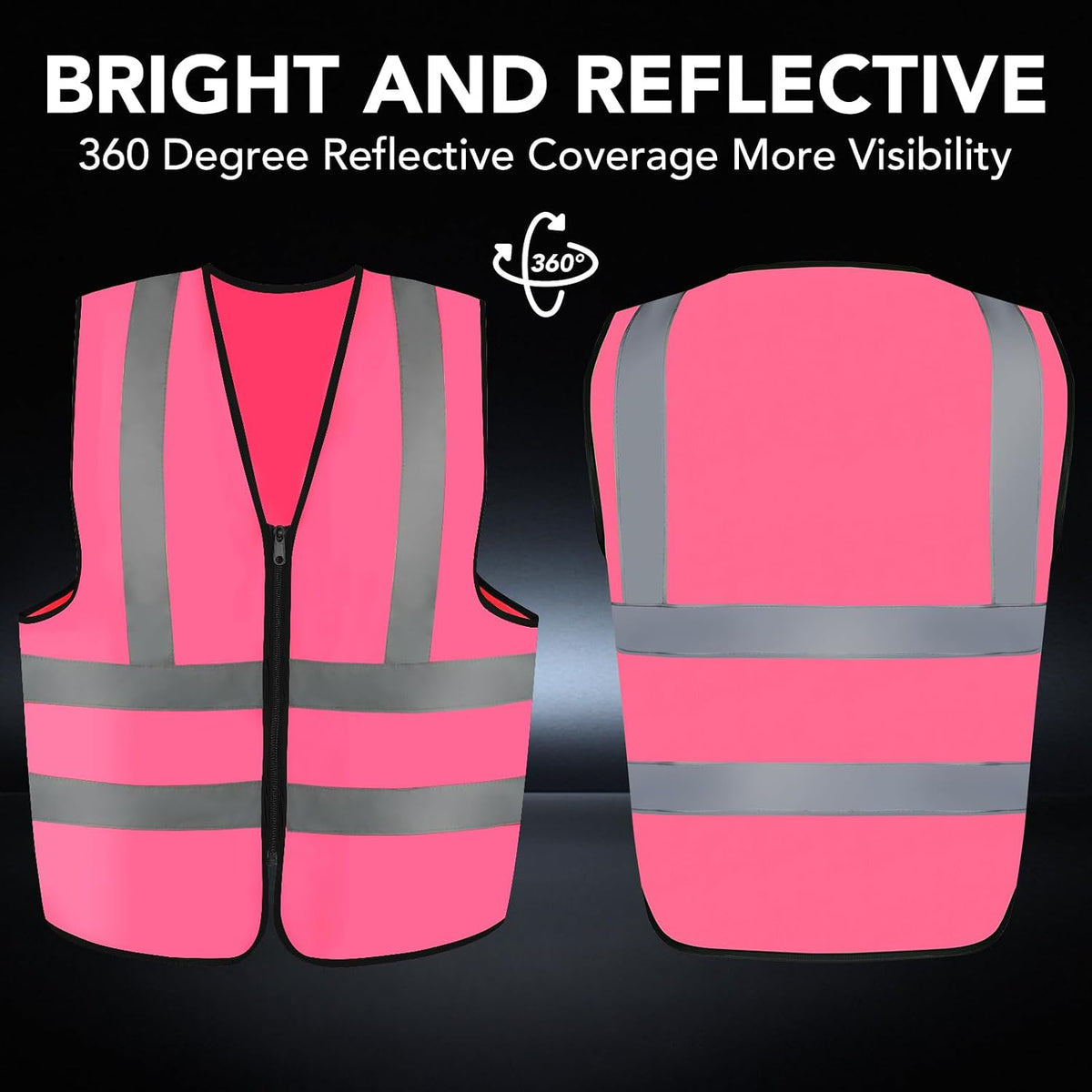 BURVAGY 3-Pack Reflective Safety Vest For Women Men - High-Visibility Safety Vest with 2in Reflective Strips for Emergency, Construction, and Safety Use (Green XX-Large)