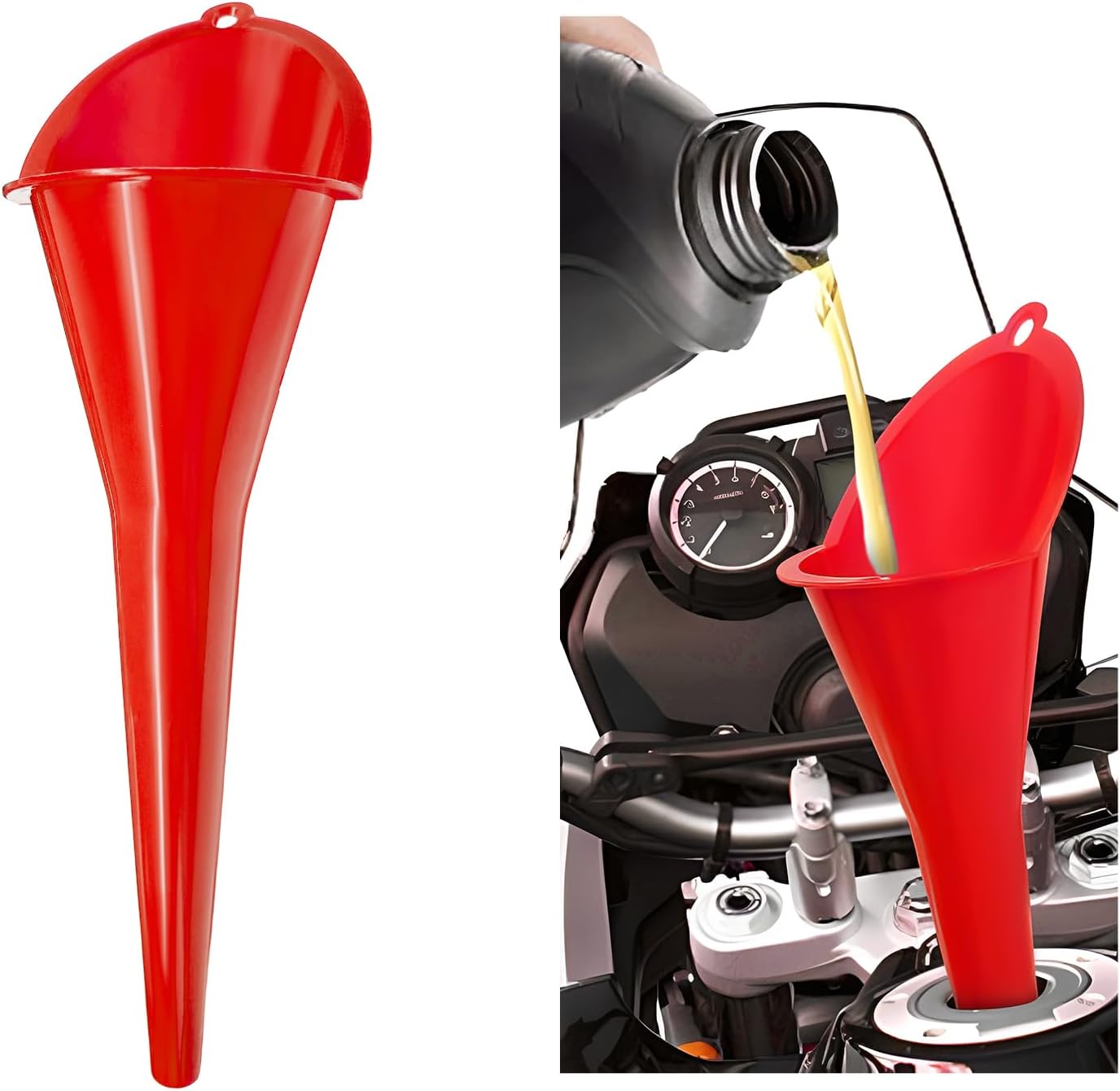 DXNQ Oil Funnel, Automotive Multi-Function Plastic Fuel Funnel with Long Neck, Universal Engine Oil Funnel for Filling Oils Gas Lubricants and Fluids, Car Accessories (Black)