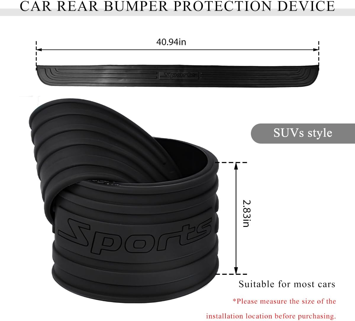 Car Rear Bumper Protector Guard, Anti-Scratch Auto Trunk Door Entry Protection Strip, Non-Slip Rubber Bumper Protective Cover Guard for Most Cars Trucks SUVs (Black, 41")