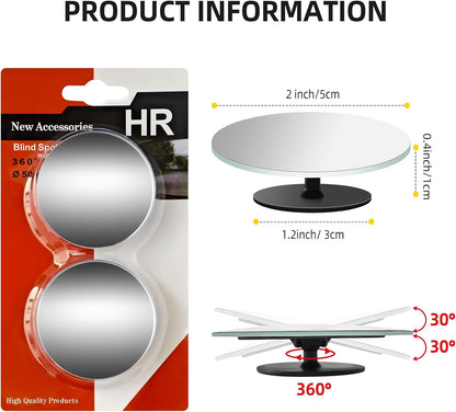 Blind Spot Mirror for Car (2 Pack) - HD Frameless Wide-Angle Convex Mirror for Side View Mirrors Blindspot - 2 Inch Round Self Adhesive Angle Adjustable Blind Spot Mirrors for Car, SUV, Trucks