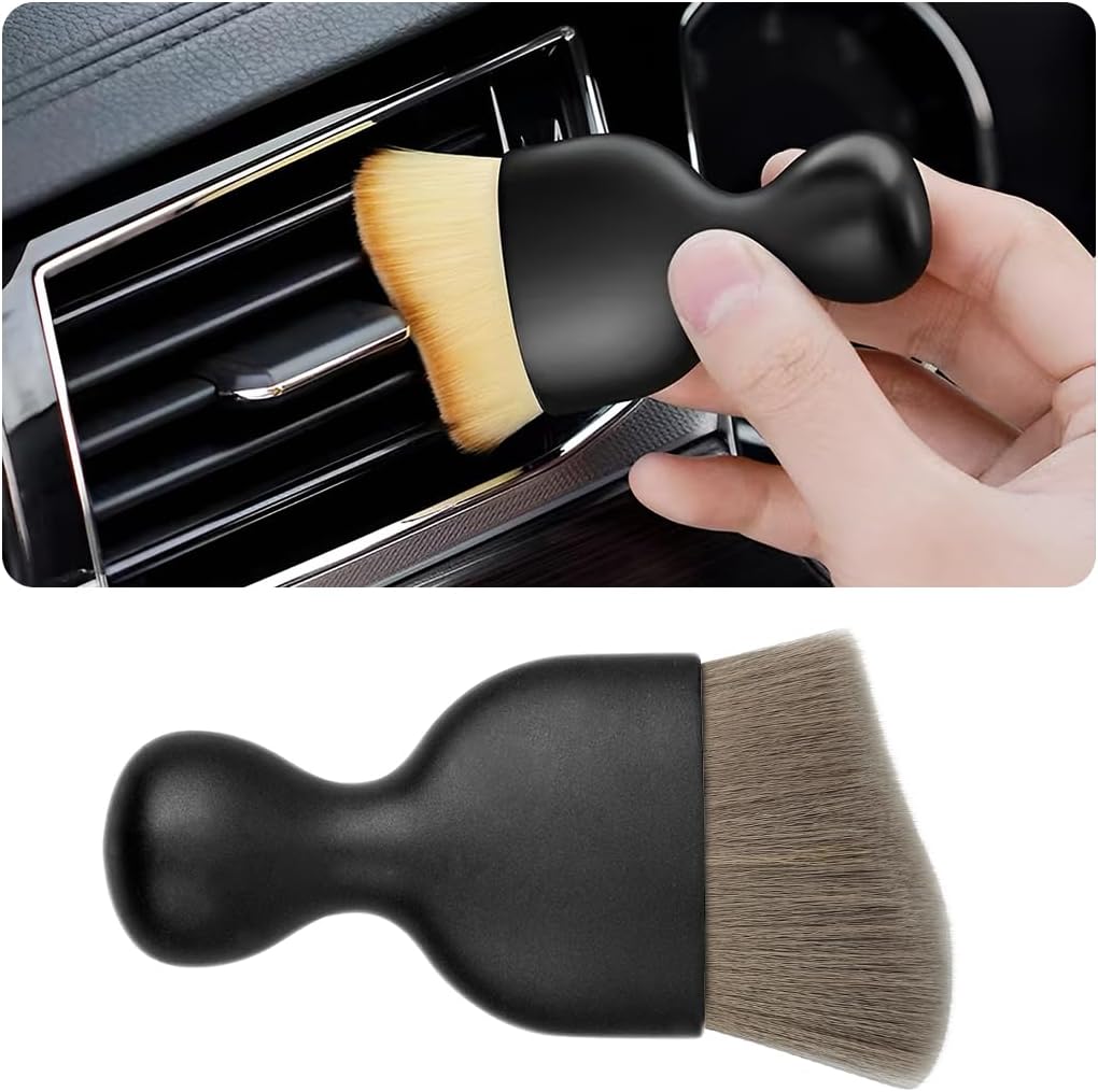 Blilo Car Interior Detailing Brush, Auto Soft Hair Cleaning Brushes, Curved Dirt Dust Collectors, Removal Tool for Dashboard Air Conditioner Vents Leather, Scratch Free (Black/1PCS)
