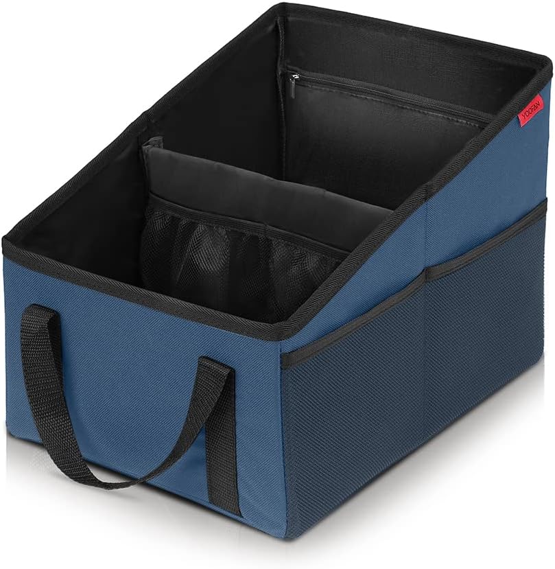 YOOFAN Car Seat Organizer - Passenger Seat Organizer, Collapsible Small Car Seat Storage Organizer for Console Front/Back, Automotive Backseat Organizer with Belt 4 Cup Holders for Kids Accessories