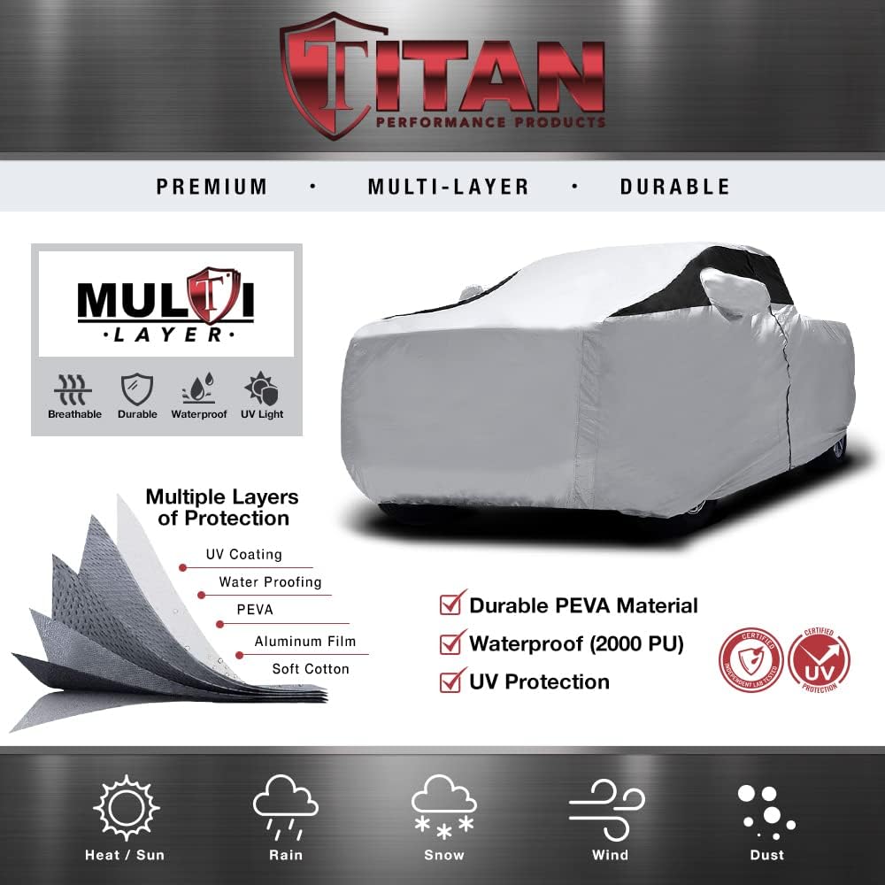 Titan Premium Multi-Layer PEVA Car Cover for Compact SUV 170-187". Waterproof, UV Protection, Anti-Scratch Protective Lining, Driver-Side Zippered Opening. Fits Rav4, Rogue, CR-V and More.