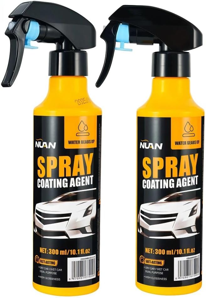 NUAN 2-Pack Nano Hydrophobic Ceramic Coating, 300ml Car Coating Spray Kit, Easy-to-Spray Auto Paint Protection, Includes Microfiber Cloth for Vehicle Shine & Protection