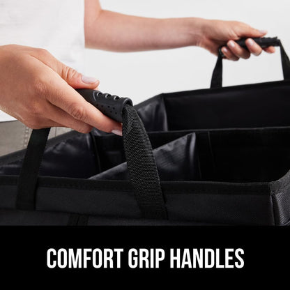 GORILLA GRIP Trunk Organizer for SUV and Cars, Large Capacity Collapsible Car Trunk Storage Organizer, Heavy Duty Car Accessories, Gifts for Mom and Dad, Slip & Water Resistant Multi Compartment Black
