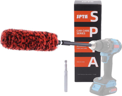 SPTA 1 Pc Soft Microfiber Extended Reach Rim Drill Wheel Brush,Microfibre Wheel Brush with 1 adddtional Drill Adapter for Electric Drill -BRFCD51