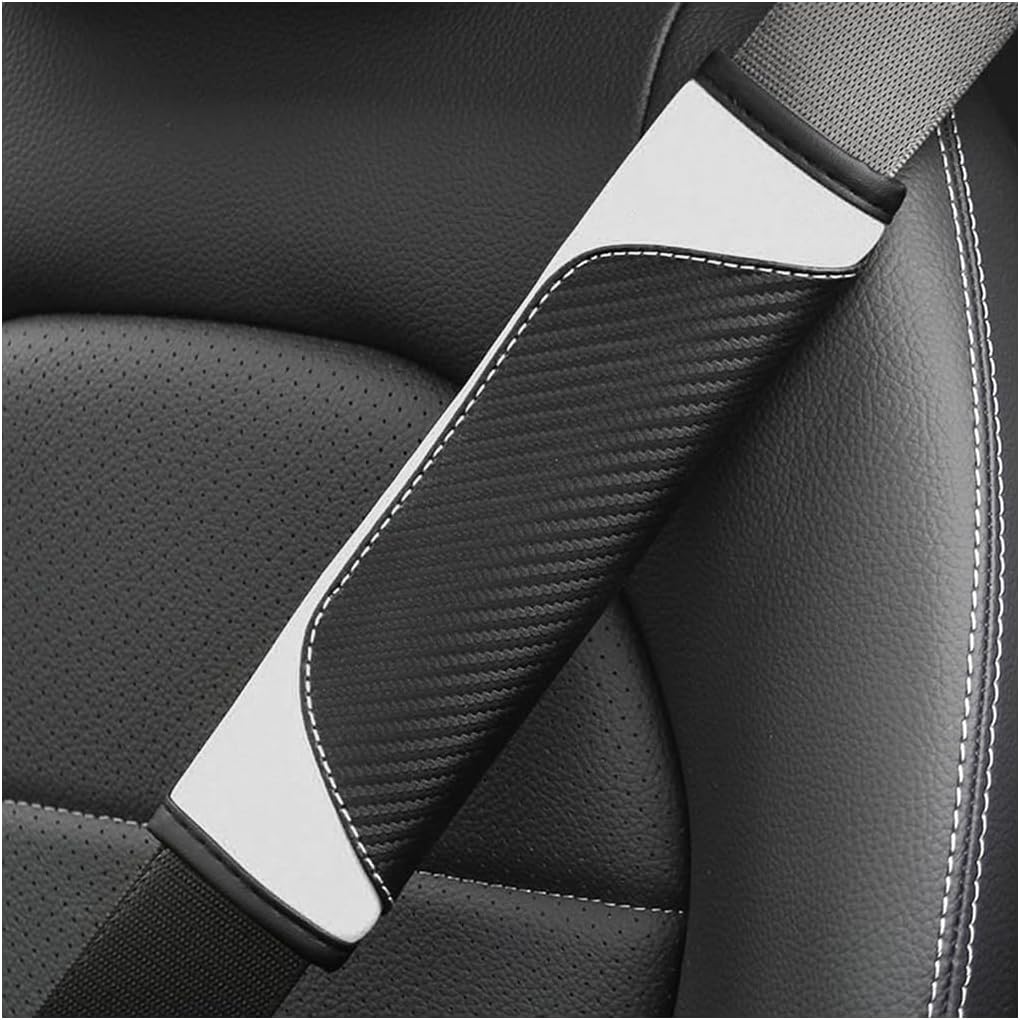 AUCELI 2PCS Car Seat Belt Cover, Carbon Fiber Seatbelt Shoulder Strap Covers, Breathable Leather Soft Harness Pad Protect Your Neck and Shoulder Compatible with Cars