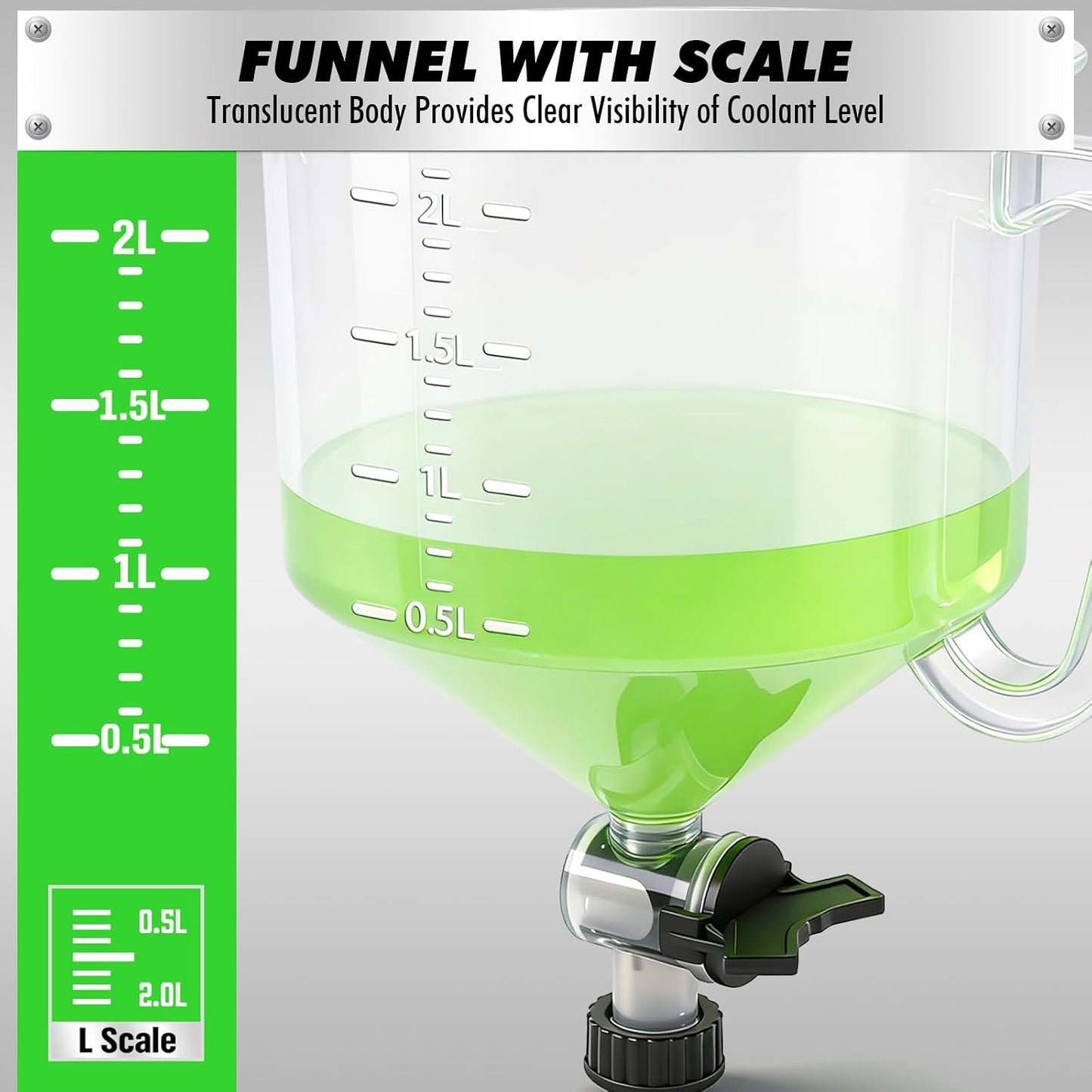 20-Piece Engine Oil Funnel Kit, 1.59QT/1.5L Oil Funnel Set with 12 Adapters, Siphon Hose Pump, Towel, Elbow Fitting, Arrow Screen and Magnetic Storage Hooks Tray, Compatible with GM/Ford/BMW/Audi Etc.