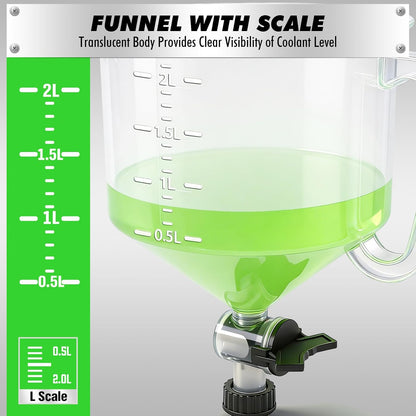 20-Piece Engine Oil Funnel Kit, 1.59QT/1.5L Oil Funnel Set with 12 Adapters, Siphon Hose Pump, Towel, Elbow Fitting, Arrow Screen and Magnetic Storage Hooks Tray, Compatible with GM/Ford/BMW/Audi Etc.