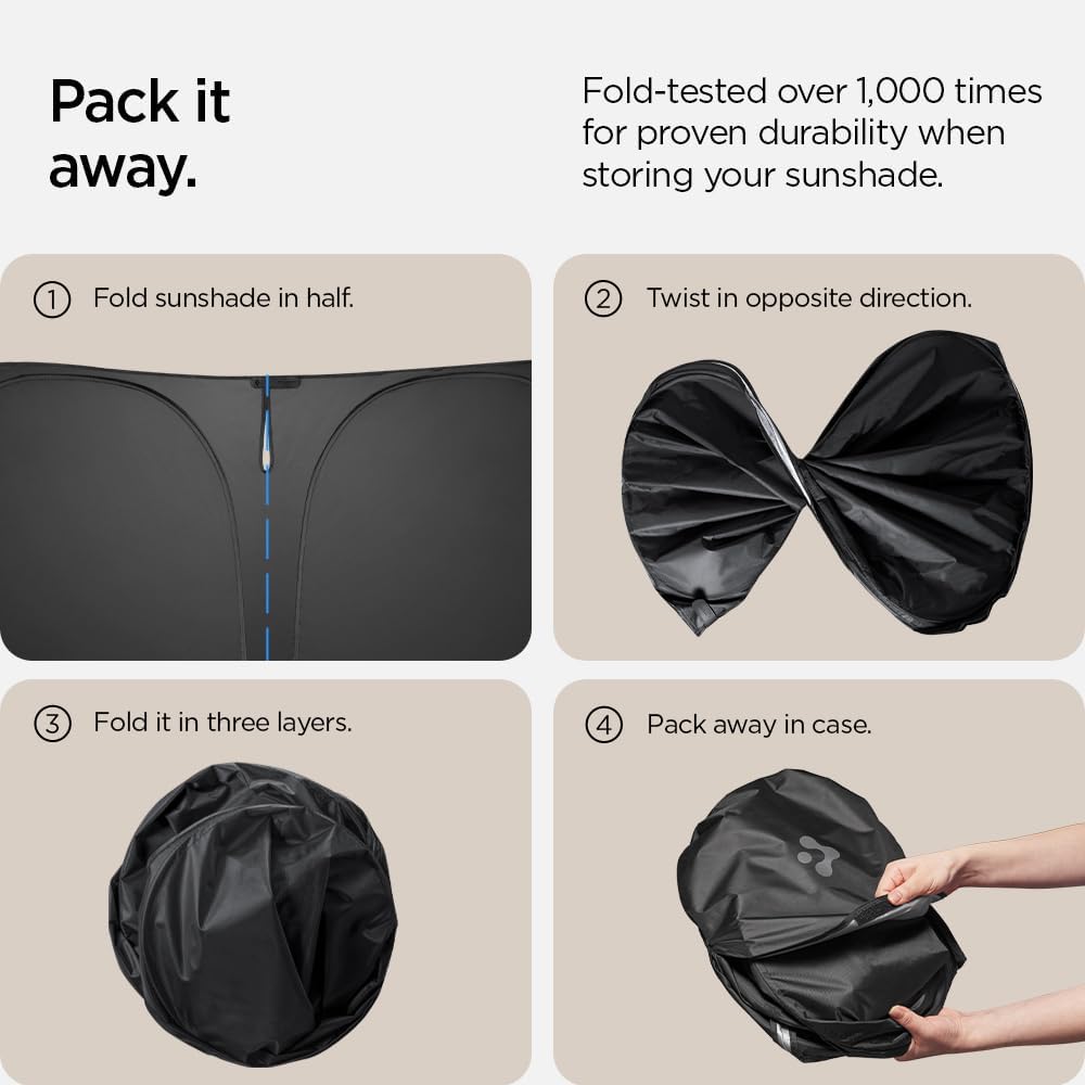 Spigen ZeroGap Windshield Sunshade for Tesla Model Y & 3, Maximum UV & Heat Protection, Dual Layer with Pocket | Car Accessories for Model Y Juniper, Model Y L, Model 3 Highland | Gift for Tesla Owner