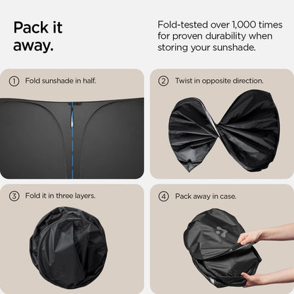 Spigen ZeroGap Windshield Sunshade for Tesla Model Y & 3, Maximum UV & Heat Protection, Dual Layer with Pocket | Car Accessories for Model Y Juniper, Model Y L, Model 3 Highland | Gift for Tesla Owner