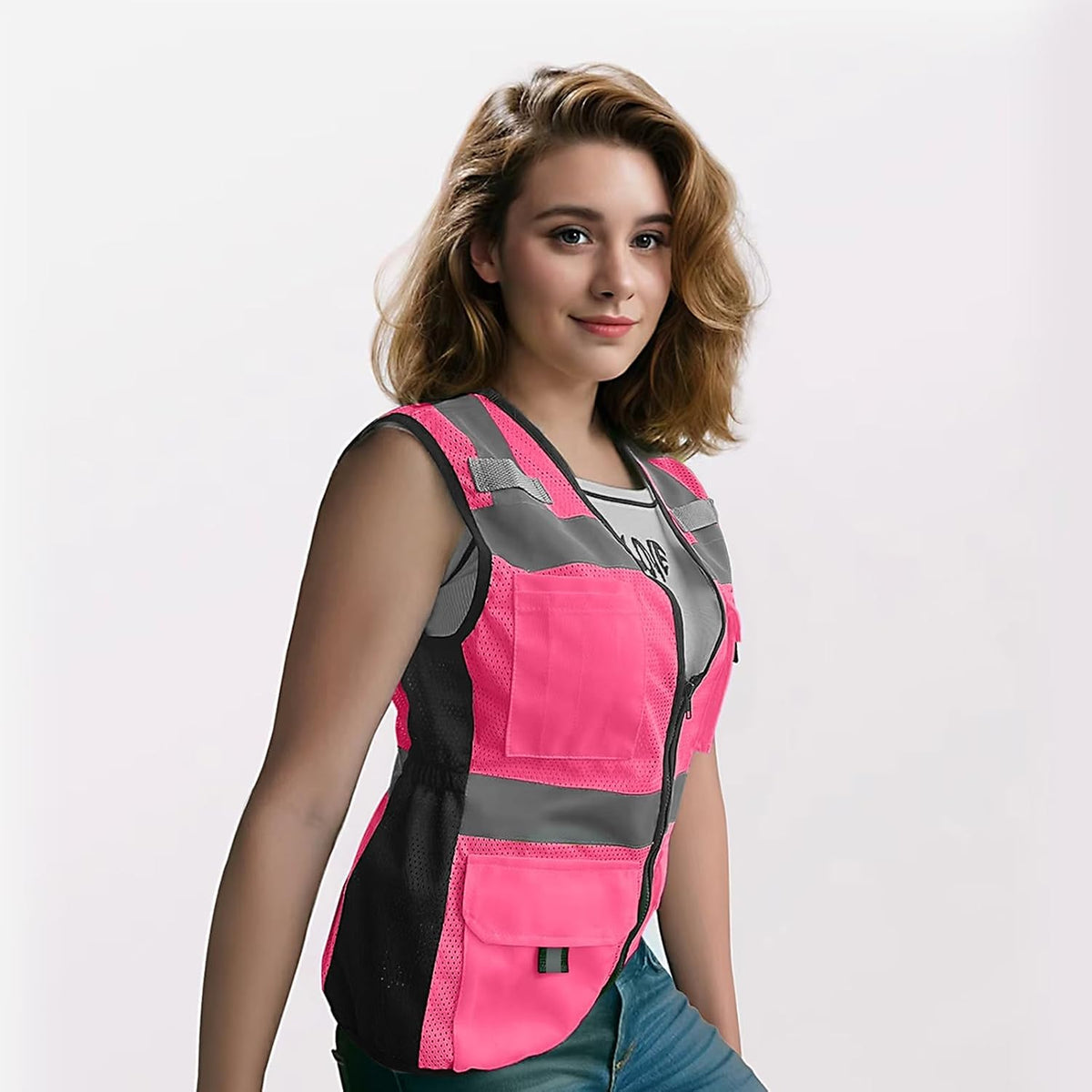 Reflective Vest for Women, Mesh Womens Safety Vest with 11 Pockets and Zipper, Hi Vis Neon Construction Work Vest for Lady Surveyors/Workers, Snugly-Fitted, ANSI Compliant (U-Yellow, S)