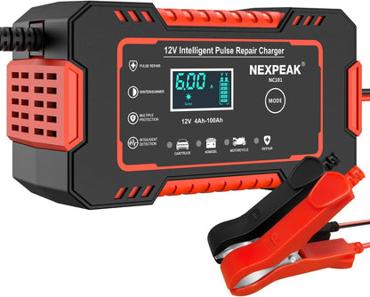Car Battery Charger, 12V 6A Smart Battery Trickle Charger Automotive Battery Maintainer Desulfator with Temperature Compensation for Car Truck Motorcycle Lawn Mower Boat Marine Lead Acid Batteries