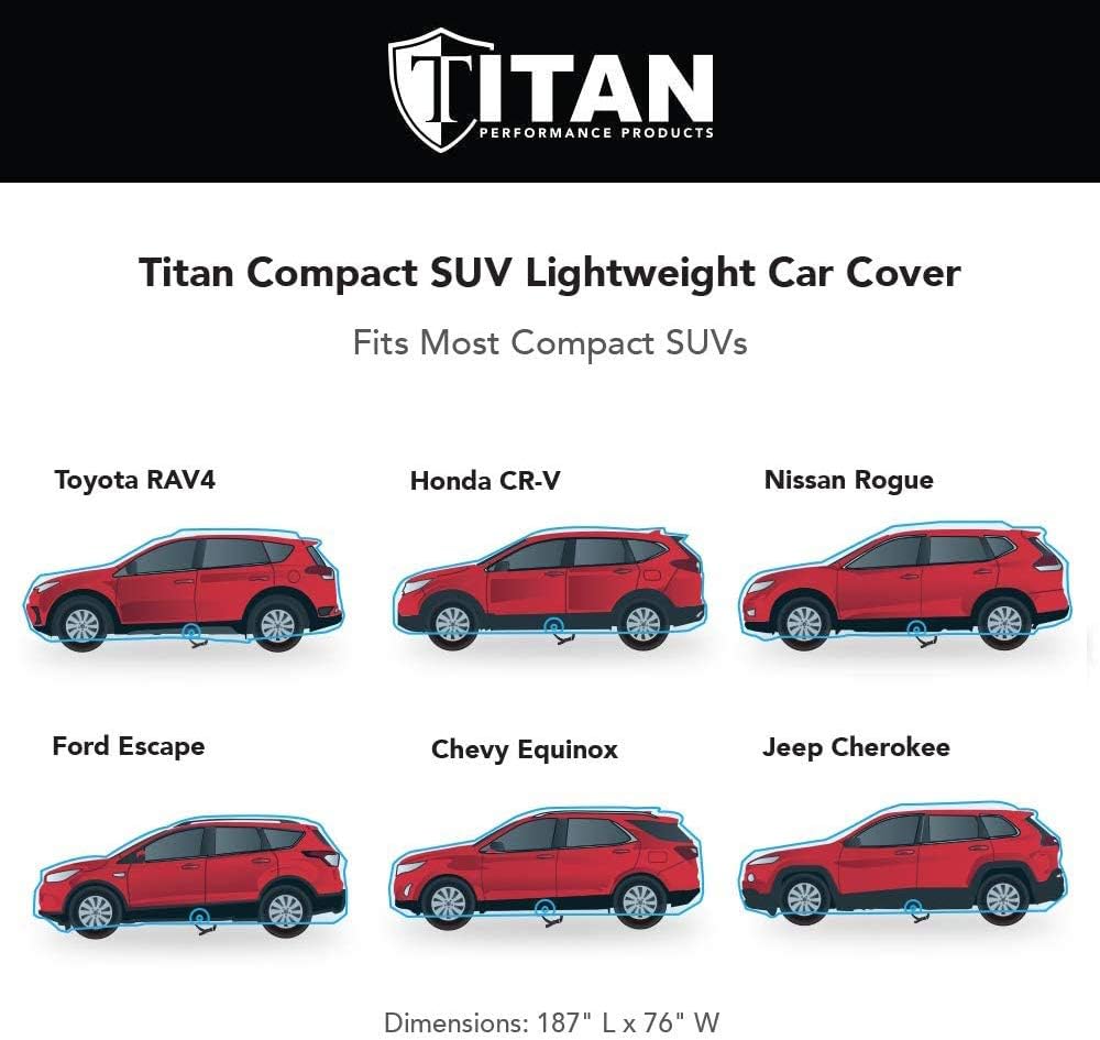 Titan Jet Black Poly 210T Car Cover for Sedans 186-202". Waterproof, UV Protection, Scratch Resistant, Driver-Side Zippered Opening. Fits Camry, Accord and More.