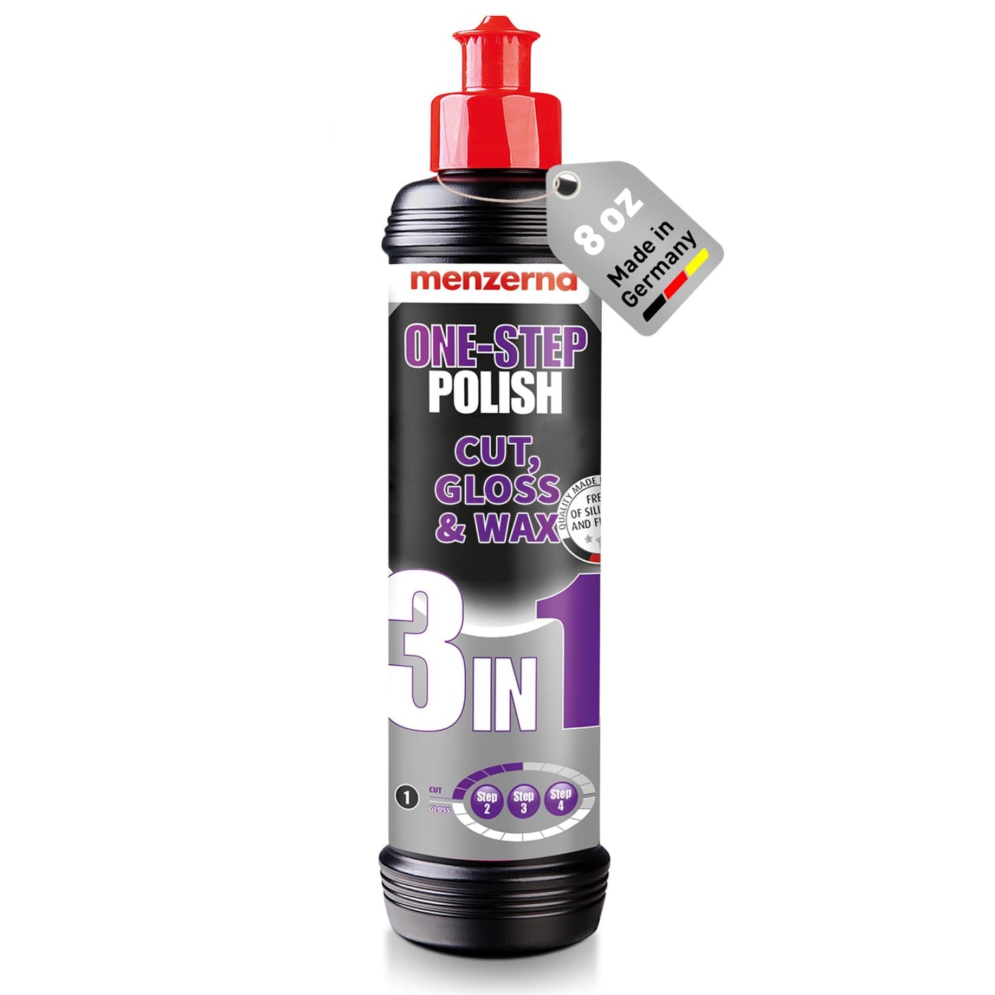 menzerna One-Step Polish 3in1 I Medium Cut Polish with High Gloss Finish & Seal in One I Buffing & Polishing Compound for Car Maintenance I Swirls, Holograms & Scratches I Car Body Repair I 8 fl oz.
