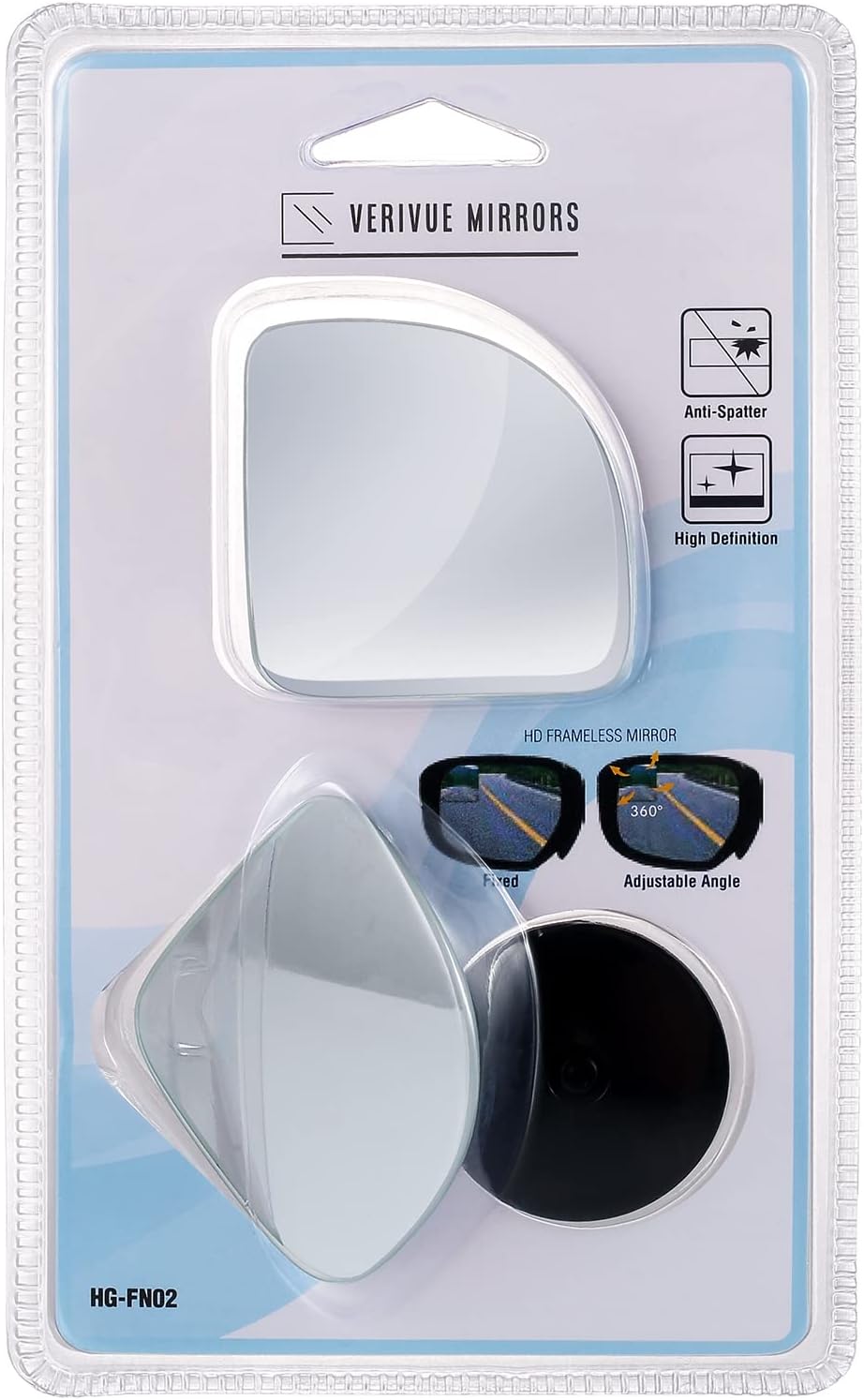 Verivue 2-Inch Round Blind Spot Mirrors for Cars, Universal Fit, HD Convex Wide Angle, Stick-On Frameless Side Mirror Blindspot, Adjustable Blind Spot Mirror for Car Side Mirrors, 2-Pack