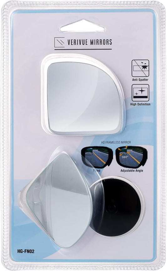 Verivue 2-Inch Round Blind Spot Mirrors for Cars, Universal Fit, HD Convex Wide Angle, Stick-On Frameless Side Mirror Blindspot, Adjustable Blind Spot Mirror for Car Side Mirrors, 2-Pack