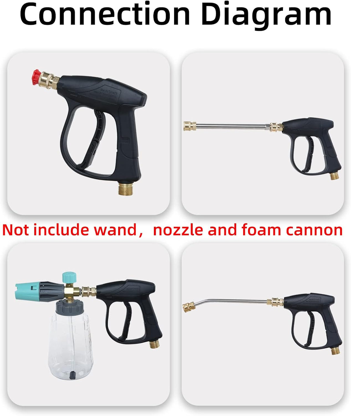 Sooprinse Foam Cannon Kit with Pressure Washer Short Gun, 1 L Snow Foam Lance with 1/4 Inch Quick Connector, Foam Blaster with Pressure Washer Gun,4000 PSI, Black