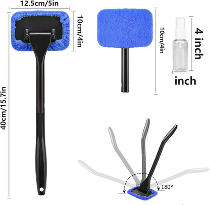 desin Car Windshield Cleaning Tool, Windshield Cleaner with 5 Washable and Reusable Microfiber Pads and Extendable Handle, for Auto Glass Wiper (Green)