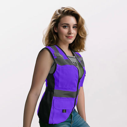 Reflective Vest for Women, Mesh Womens Safety Vest with 11 Pockets and Zipper, Hi Vis Neon Construction Work Vest for Lady Surveyors/Workers, Snugly-Fitted, ANSI Compliant (U-Yellow, S)