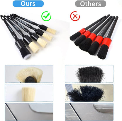 MVEQRRN 5pcs Car Detailing Brush Set, Boar Hair Car Detailing Brushes, Ultra Soft Scratch-Free Car Interior Detail Brush for Leather Seats,Detail Brushes Car Detailing for Interior Exterior.