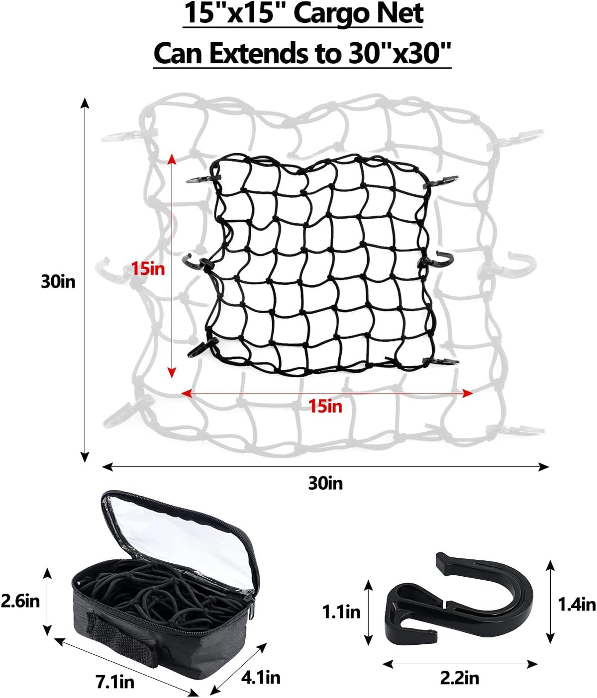 Cargo Net 4' x6' Stretches to 8' x 12' Truck Cargo Net for Pickup Truck Bed- Small 4"x4" Mesh Grid Super Duty Bungee Heavy Duty Bed Netting with 12 Adjustable Metal Carabiners by Cenipar
