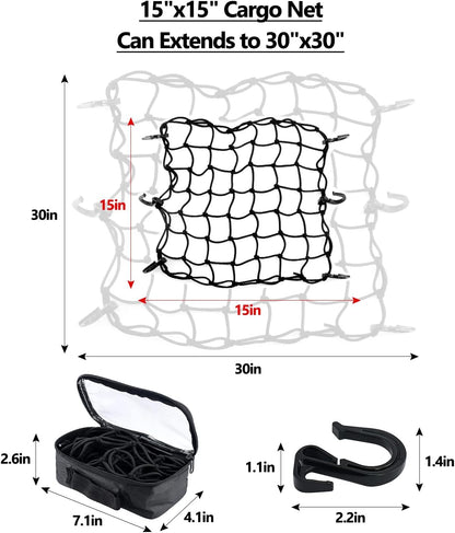Cargo Net 4' x6' Stretches to 8' x 12' Truck Cargo Net for Pickup Truck Bed- Small 4"x4" Mesh Grid Super Duty Bungee Heavy Duty Bed Netting with 12 Adjustable Metal Carabiners by Cenipar