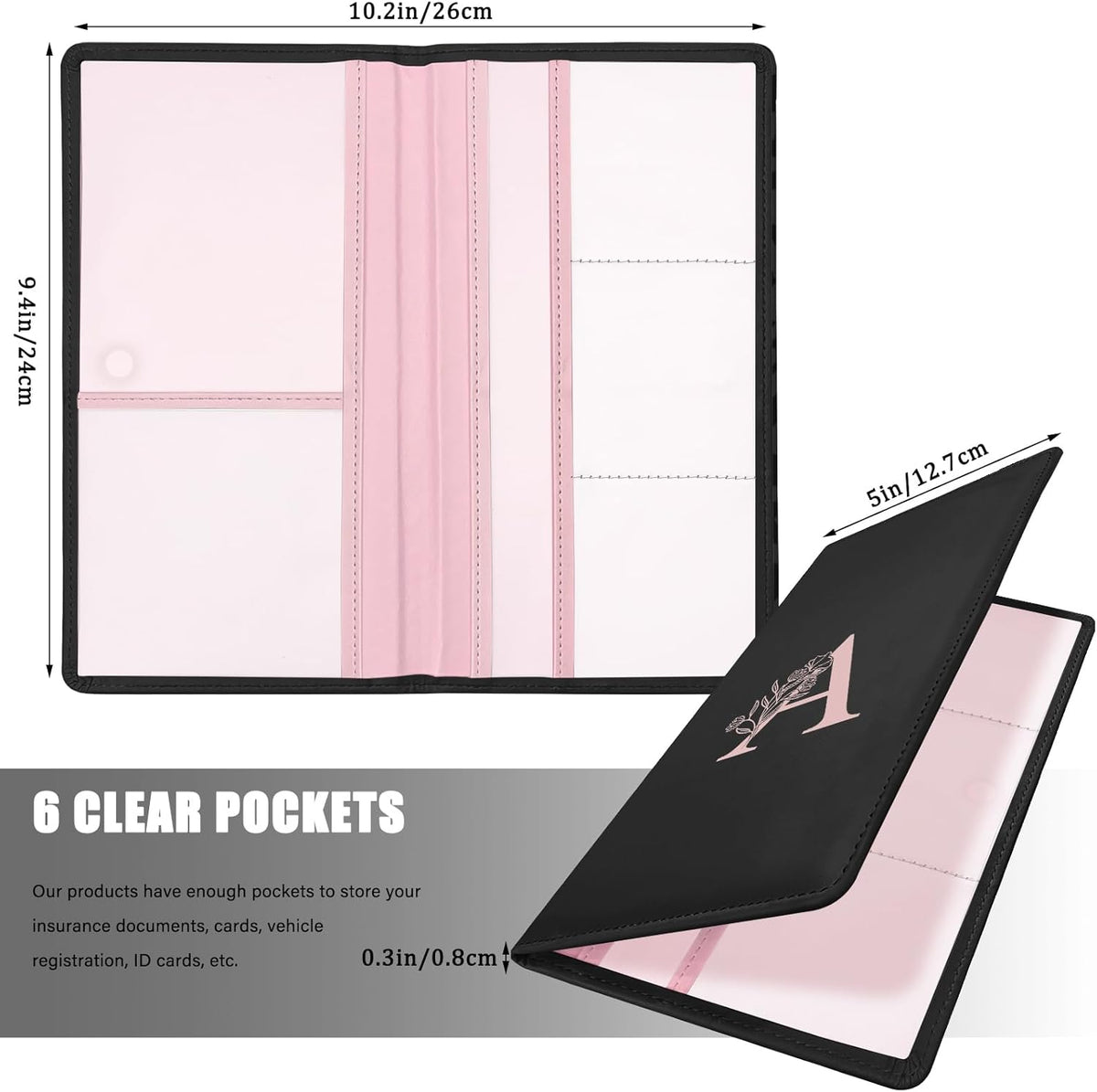 Letter Car Registration and Insurance Holder, with Magnetic Closure for License, Cards and Documents,Vehicle Glove Box Car Organizer, Interior Car Accessories for Women Men (M)