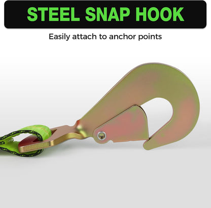 Heavy Duty Adjustable Car Tie Down Kit with Snap Hooks -Break Strength 10,000 lbs-Working Load 3333 lbs-2 Inch x 114 Inch - 4 Pack Axle Tie Down Straps (Yellow)